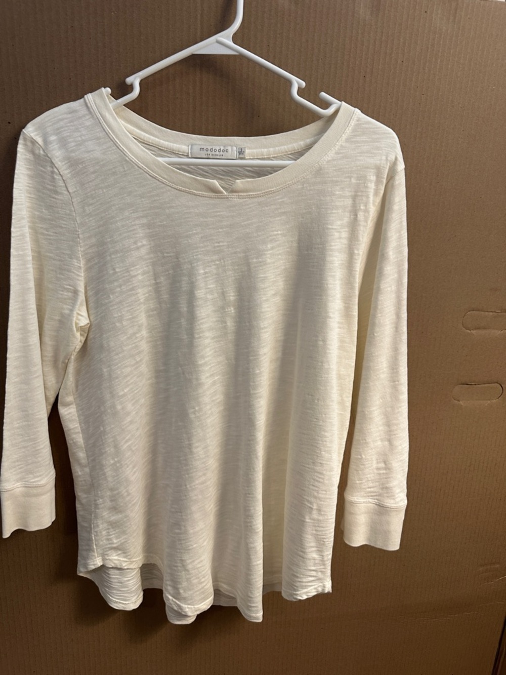 Cream Slub 3/4 Sleeve Scoop Neck Tee